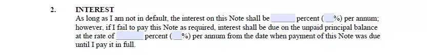 Interest rate indication part of a Florida document of promissory note