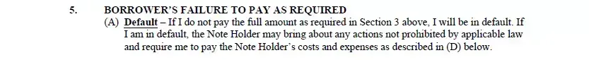 Part for consequences of not repaying of Florida document of promissory note