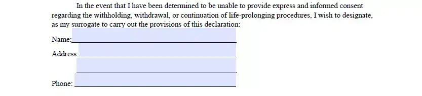 Surrogate assignation of a Florida living will template
