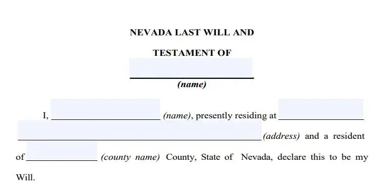 step 2 filling out a nevada last will form