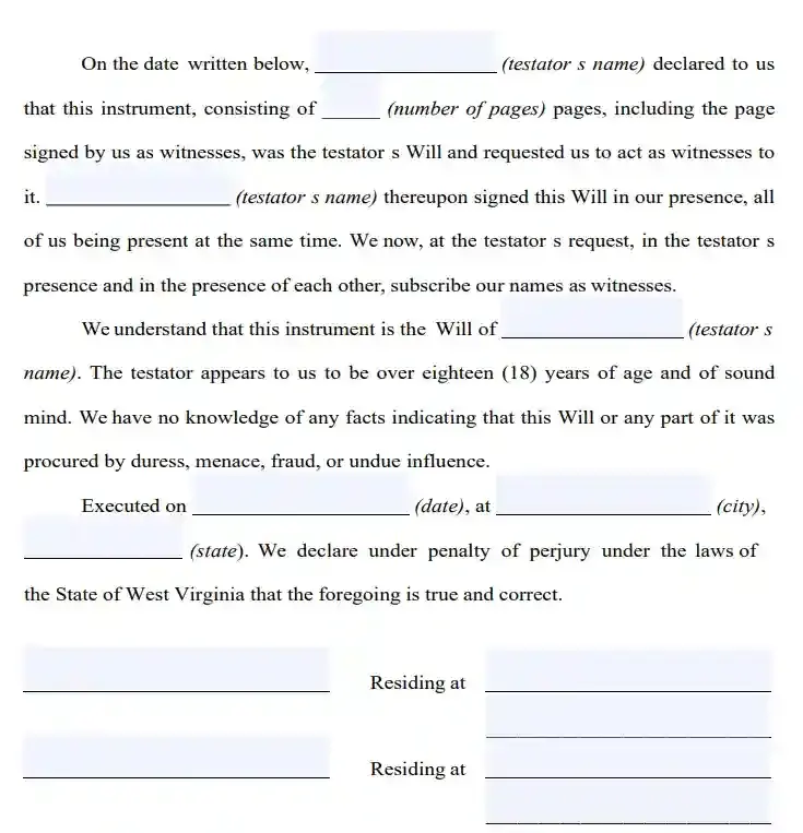 step 7 filling out a west virginia last will form