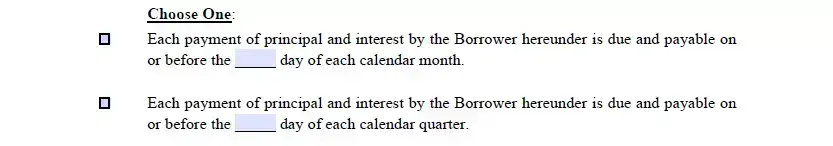 Schedule indication section of Illinois promissory note template