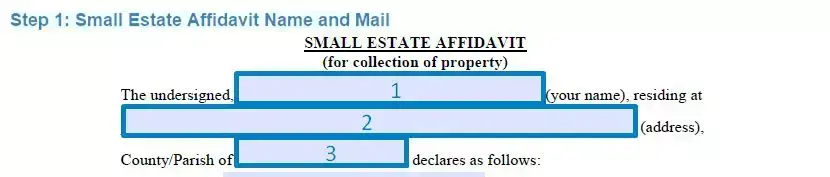 Step 1 to filling out a small estate affidavit name and mail