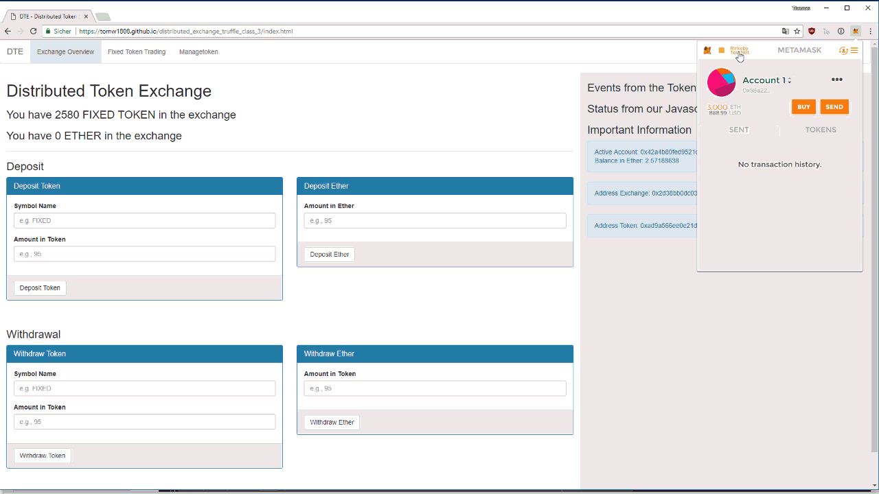 distributed token exchange splash screen