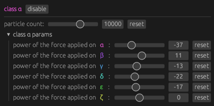 screenshot of particle's parameters