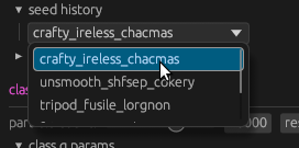 screenshot of seed history menu