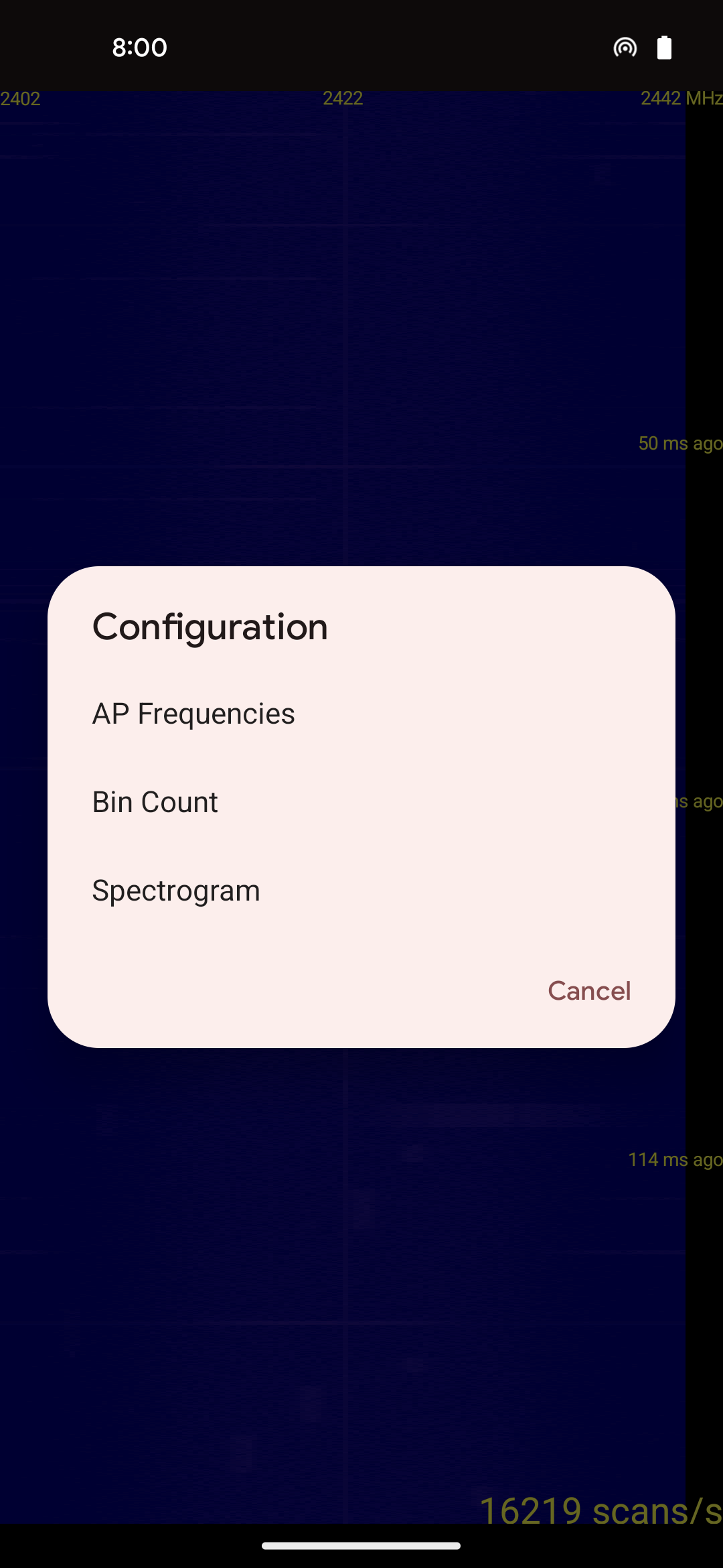 The configuration dialog shown on long click.