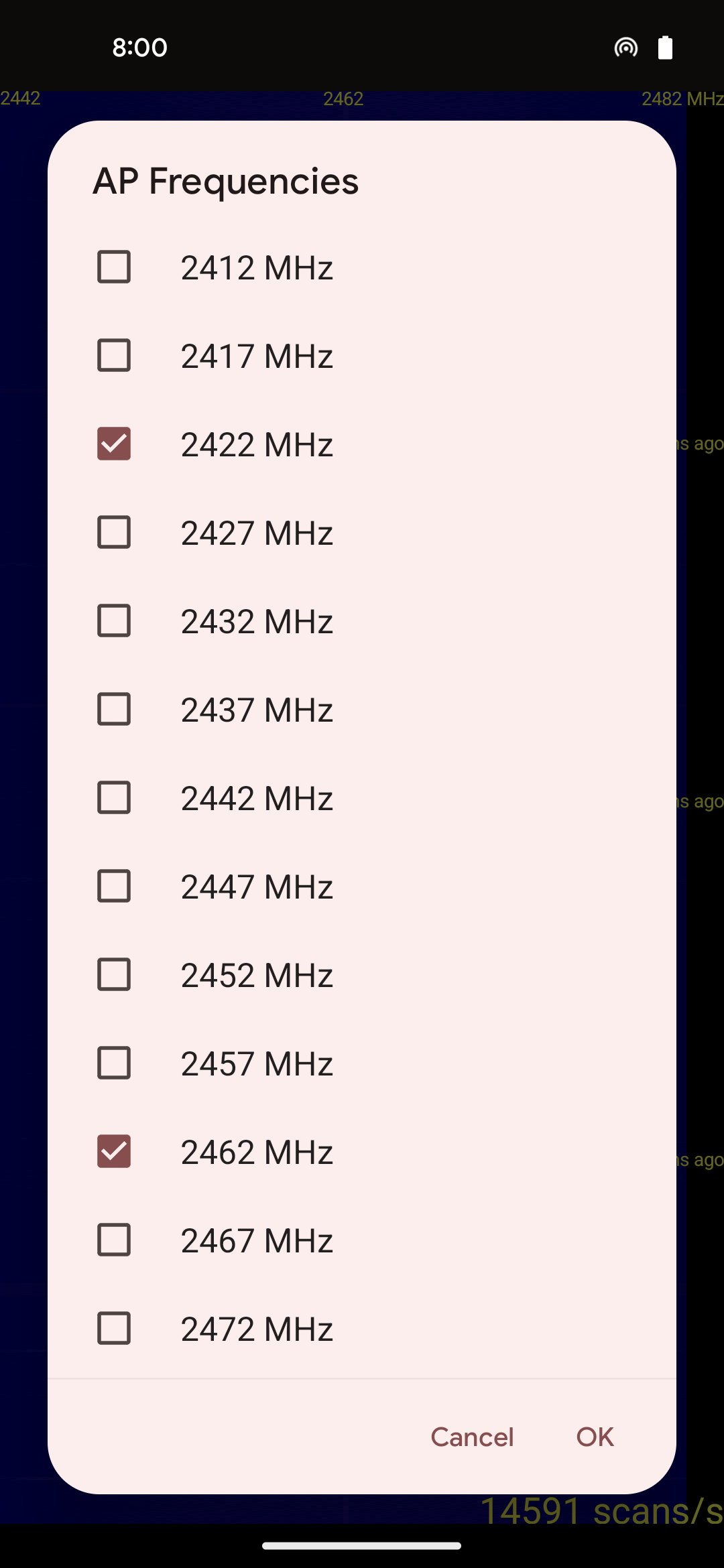 The configuration dialog for AP frequencies.