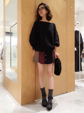 「LILY BROWN（リリーブラウン）のパイピング台形スカート（スカート、グレー系）」を使った、shizuka ishiguroさん（レディース・162cm）の秋コーディネート
