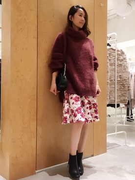 「FRAY I.D（フレイアイディー）のアンゴラタートルプルオーバー（ニット/セーター、レッド系）」を使った、shizuka ishiguroさん（レディース・162cm）の冬コーディネート