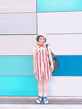 「アイテム（オールインワン・サロペット）」を使った、欣欣さん（レディース・150cm）の夏コーディネート