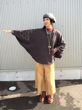 「革パンツ」｜アッコヤナセさん（レディース・162cm）の冬コーディネート