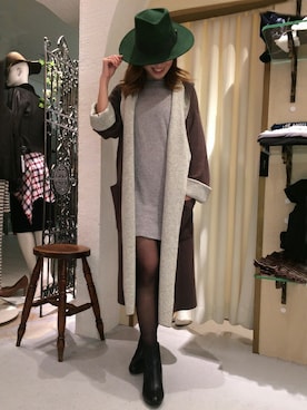 「DRWCYS（ドロシーズ）のダブルフェイスニットコーディガン（その他アウター、グリーン系）」を使った、HIKARUさん（レディース・160cm）の秋コーディネート