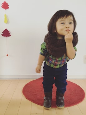 「babyGAP（babyGAP）のアイテム（カーゴパンツ、ブルー系）」を使った、kyokyoさん（キッズ）の冬コーディネート