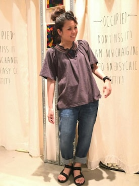 「coen（コーエン）のアイテム（パンツ）」を使った、iku_miさん（レディース・157cm）の夏コーディネート
