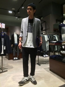「THE SHOP TK （ザ ショップ ティーケー ）のケーブルニットワッチ（ニットキャップ/ビーニー、ブラック系）」を使った、Gi-daさん（メンズ・178cm）の秋コーディネート
