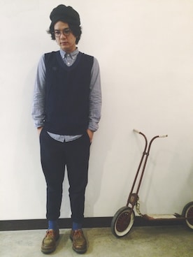 「アイテム（バッジ）」を使った、きぬもとさん（メンズ・173cm）の秋コーディネート