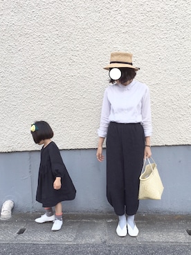 「BERRETTAのアイテム（帽子、ベージュ系）」を使った、fuanさん（キッズ・110cm）の春コーディネート