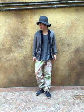 「MIHARAYASUHIRO（ミハラヤスヒロ）のアイテム（Tシャツ/カットソー、グリーン系）」を使った、今井としひろさん（メンズ・172cm）の春コーディネート