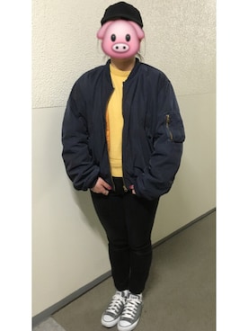 「H&M DIVIDED（エイチアンドエム　ディヴァイデッド）のアイテム（キャップ）」を使った、ぶぅ🐷さん（レディース・156cm）の秋コーディネート