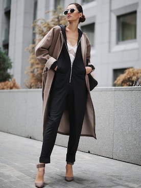 「ZeroUV（-）のContemporary Designer Retro Circle Super Half Frame Flat Bar Sunglasses 8525（その他、その他）」を使った、ZeroUV_Womenさん（レディース・170cm）の冬コーディネート