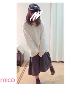 「GU（ジーユー）のアイテム（パーカー、ホワイト系）」を使った、m i c o ¨¨さん（レディース・147cm）の春コーディネート