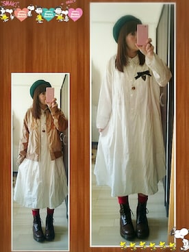 「FRAPBOIS（フラボア）のアイテム（シャツワンピース）」を使った、みはるさん（レディース・152cm）の秋コーディネート