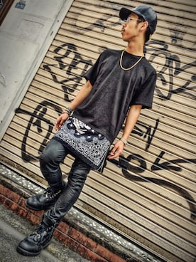 「アイテム（ブーツ）」を使った、HirokiYudaさん（メンズ・173cm）の夏コーディネート