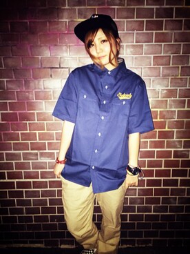 「Subciety（サブサエティ）のアイテム（シャツ/ブラウス、ブルー系）」を使った、yuko✴︎さん（レディース・157cm）の夏コーディネート