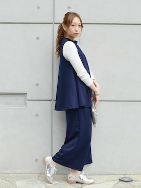 「sodalite（ソーダライト）のリブニットソー（ニット/セーター、ホワイト系）」を使った、シトリンチャクラさん（レディース・154cm）の春コーディネート