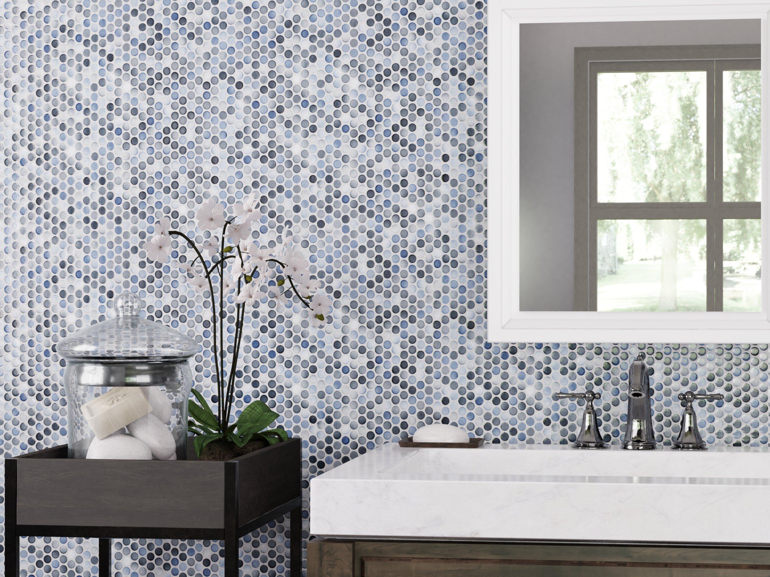 Multi Gray Polished Porcelain Penny Mosaic