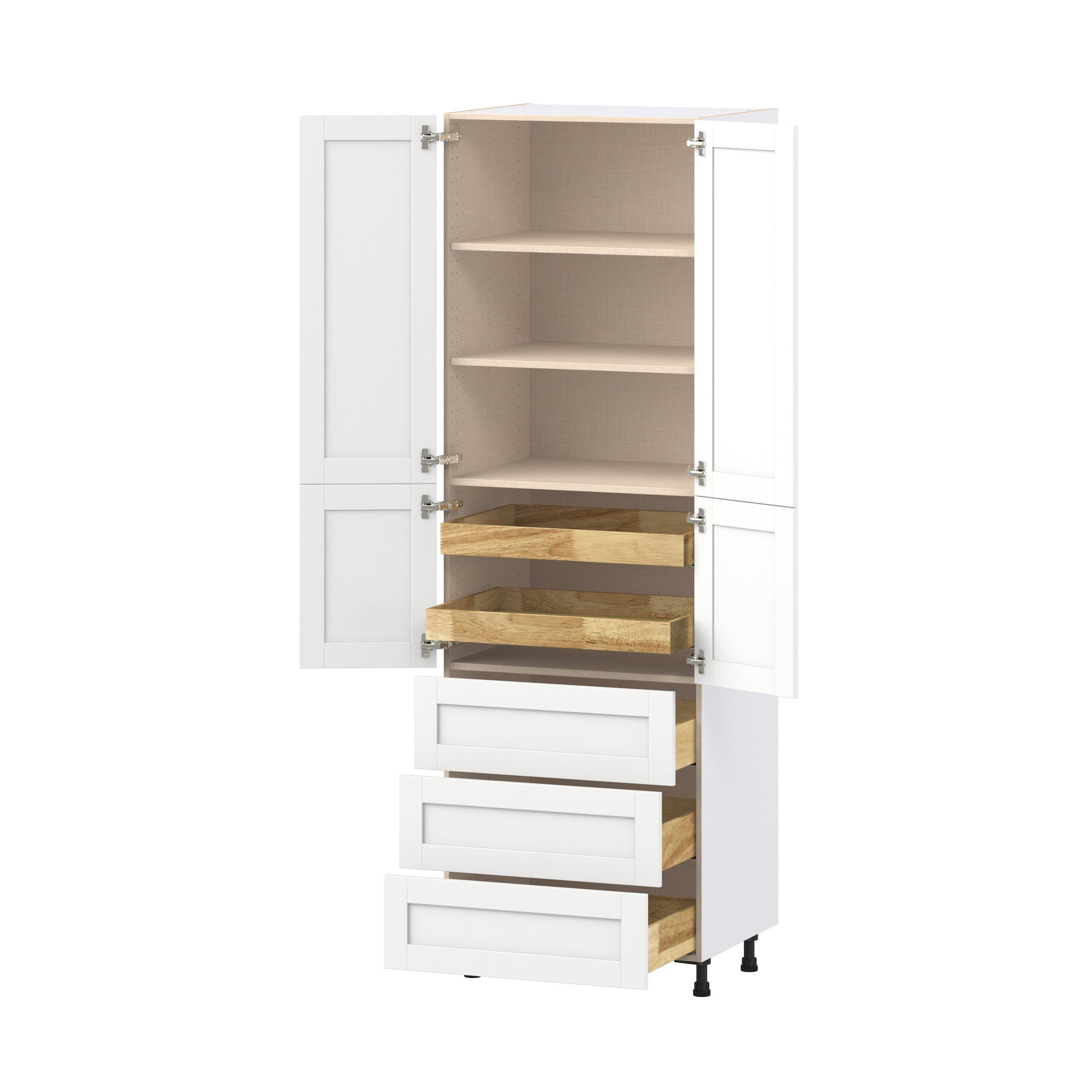 Summerhill 30 in. Bright White Door and Drawer Pantry Cabinet with Inner Pull-Out