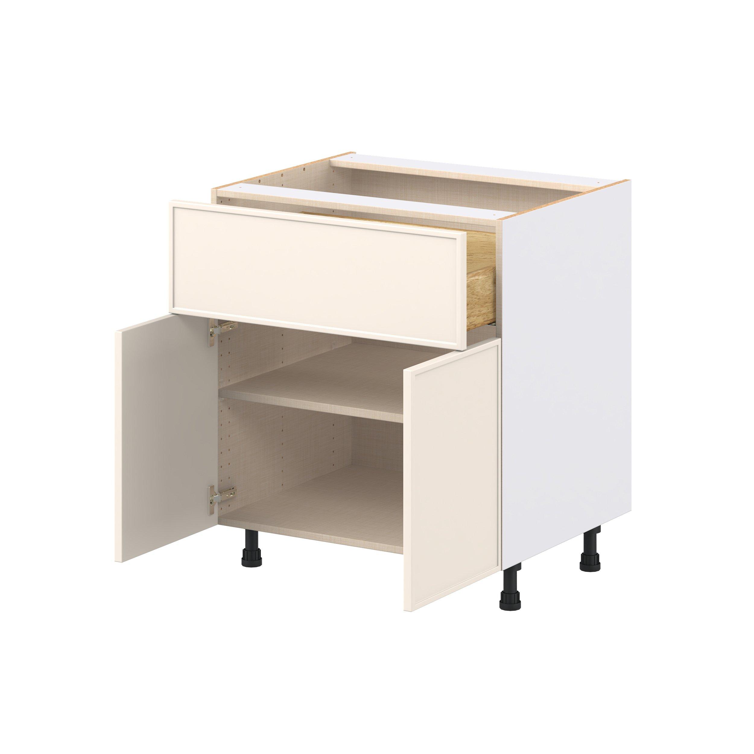 Linden 30 in. Painted Washed Linen Door and Drawer Base Cabinet