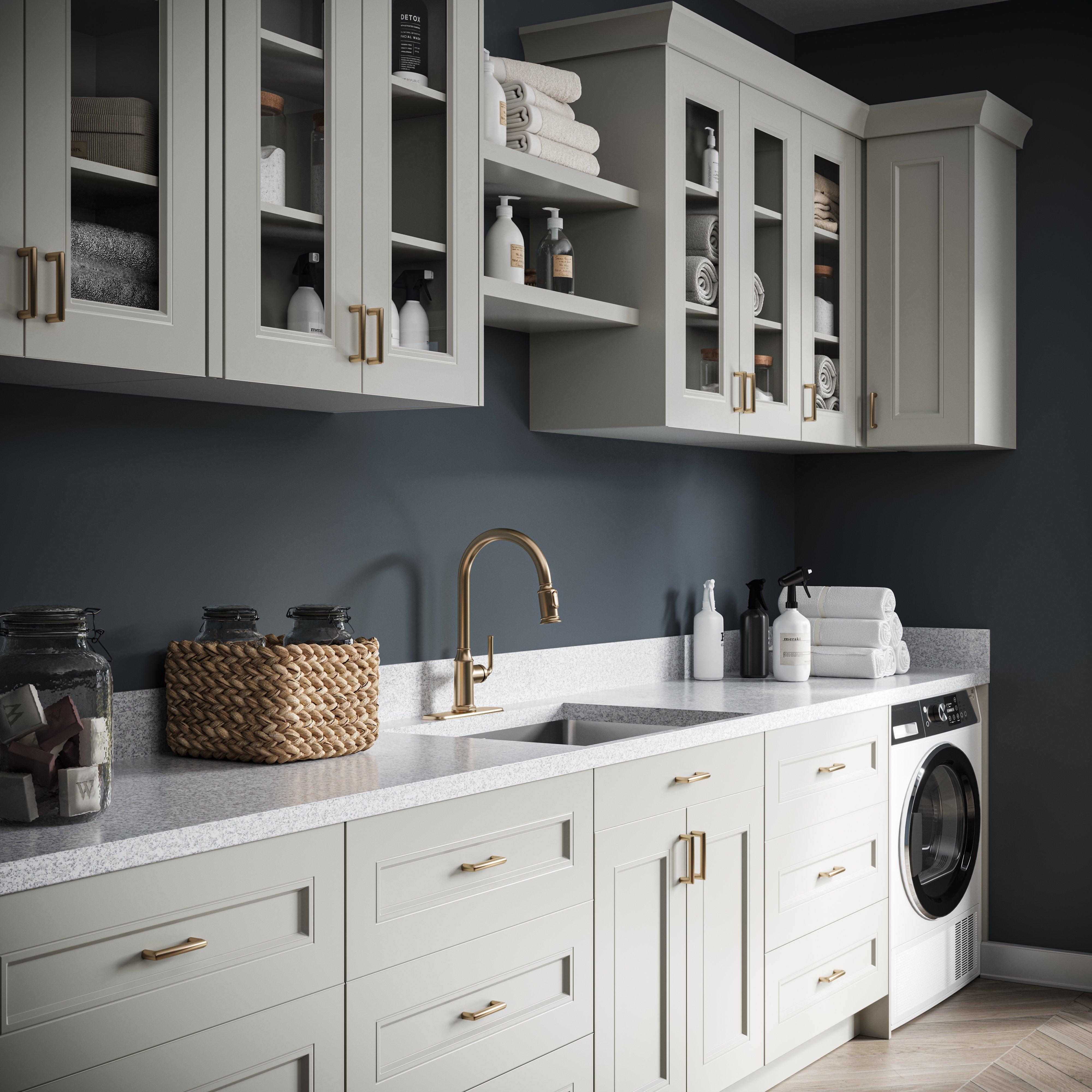 Lenox 24 in. Painted Light Gray Shallow Base Cabinet with Inner Pull-Out Drawer