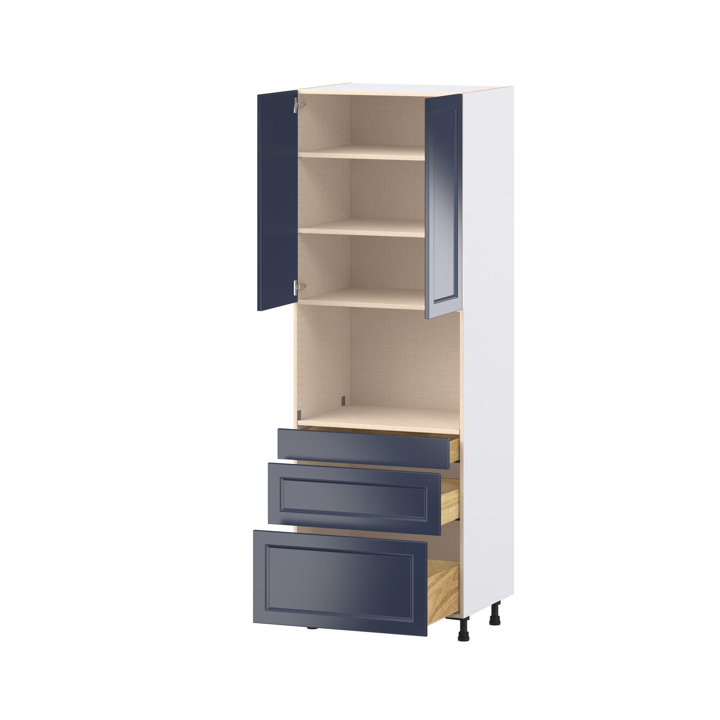 Peachtree 30 in. Painted Midnight Blue Door and Drawer Microwave Pantry Cabinet
