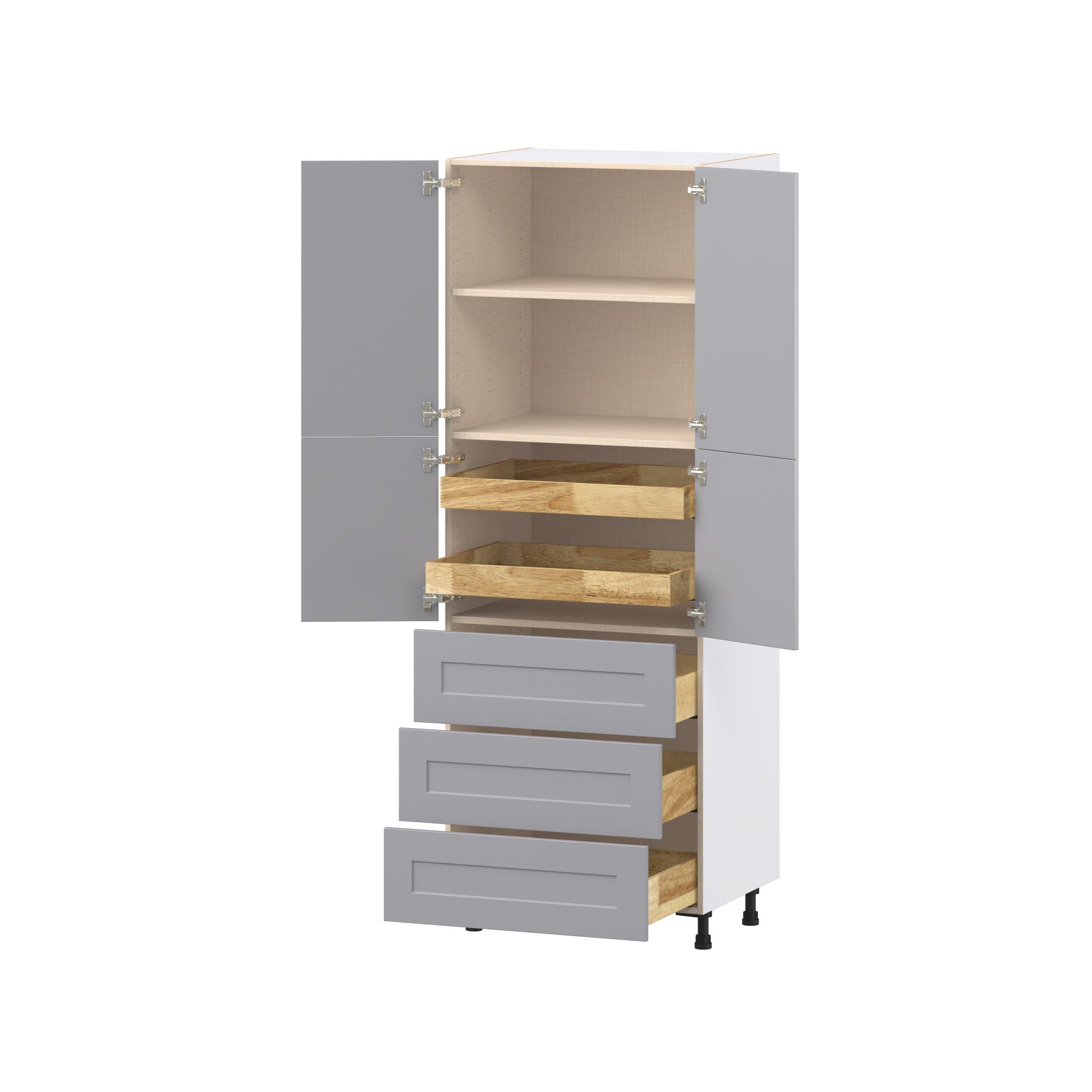 Candler 30 in. Painted Slate Gray Door and Drawer Pantry Cabinet with Inner Pull-Out