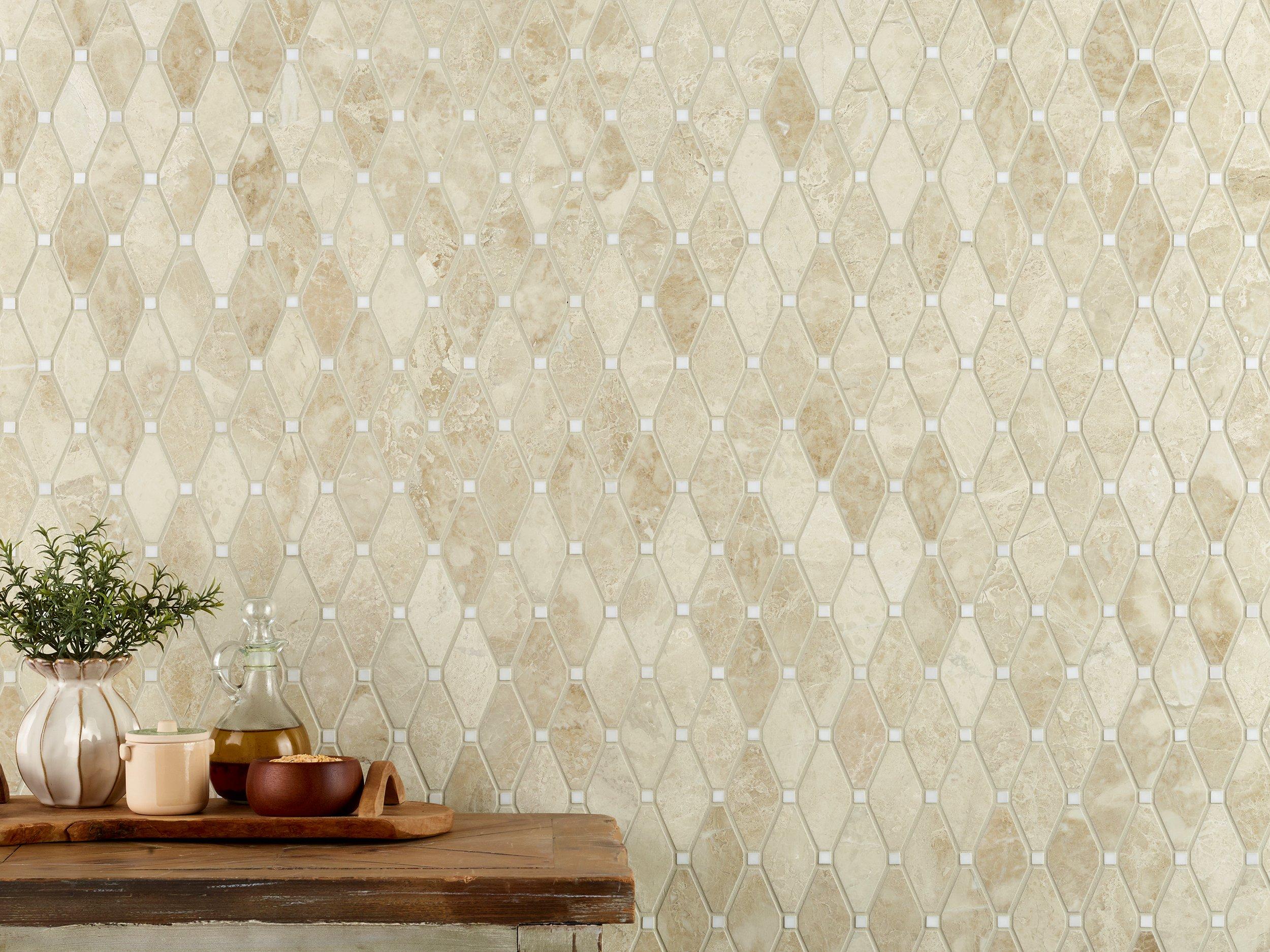 Crema Royal Dolomite Clip Diamond Polished Marble Mosaic