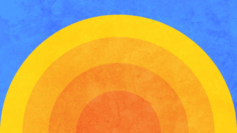 Graphic representing sunshine with blue sky behind