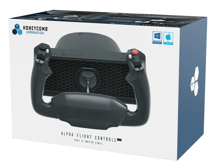 Honeycomb Alpha Flight Controls Lite Yoke en Switch Panel PC en Mac verpakking