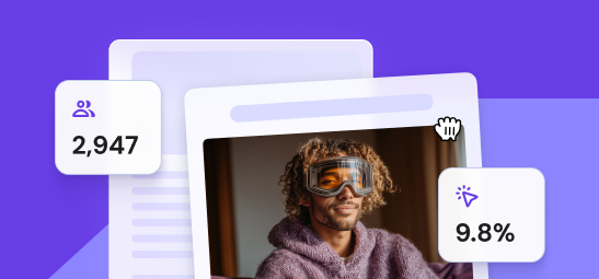Illustration for the Accelerator pillar in Learning lav, with an image of a young casual man agains a violet backdrop and some numbers and percentages
