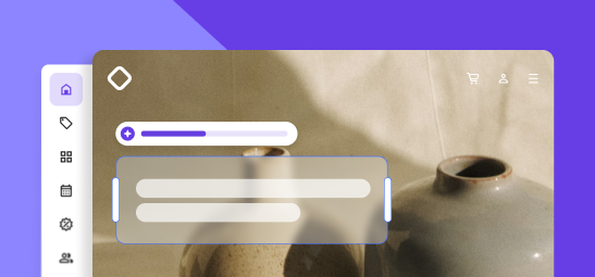 Illustration for the Foundation pillar of Learning lab, featuring UI elements, icons and a photo of a vase, on a violet backdrop