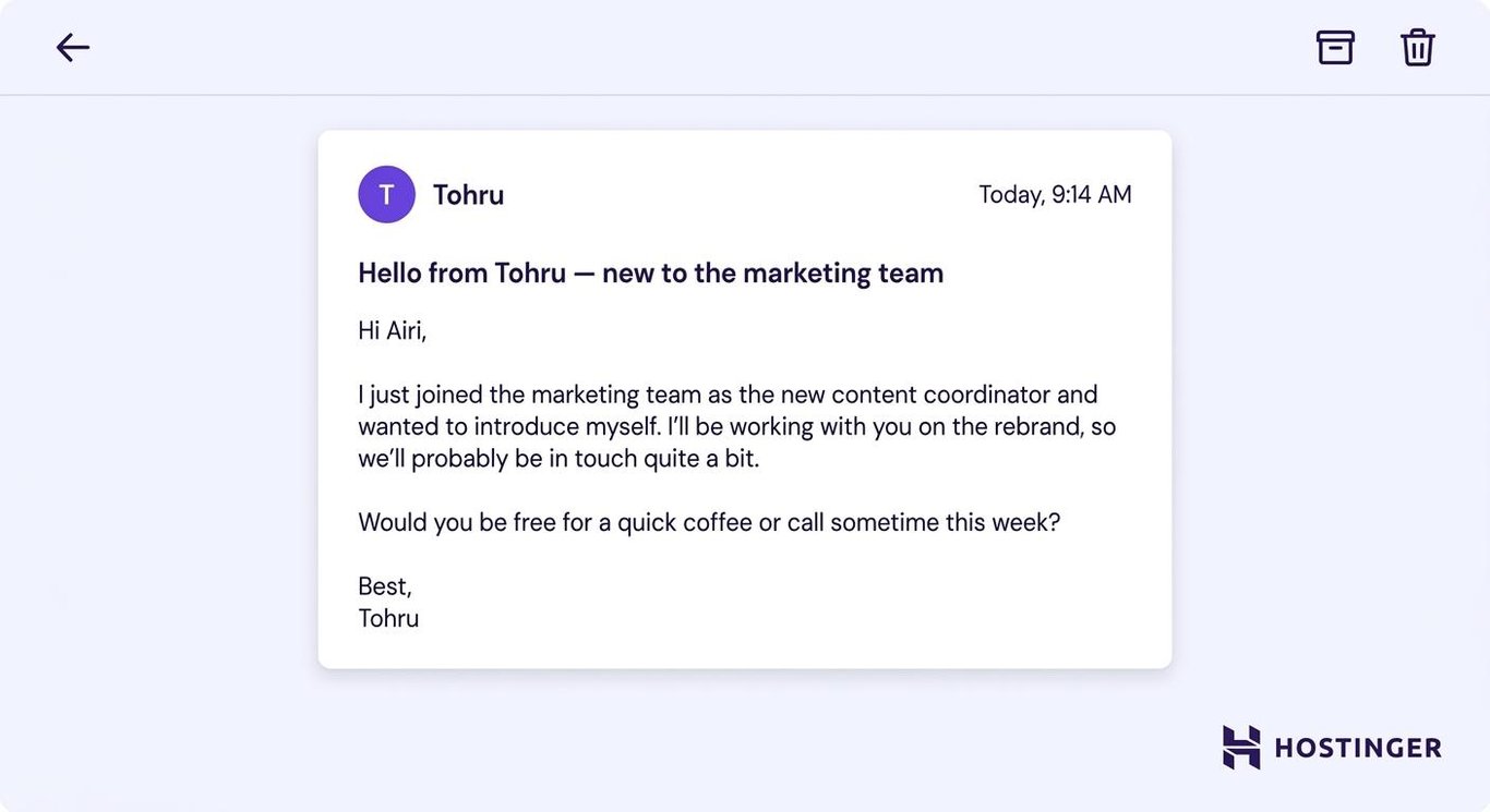 Casual business email example: introduction email