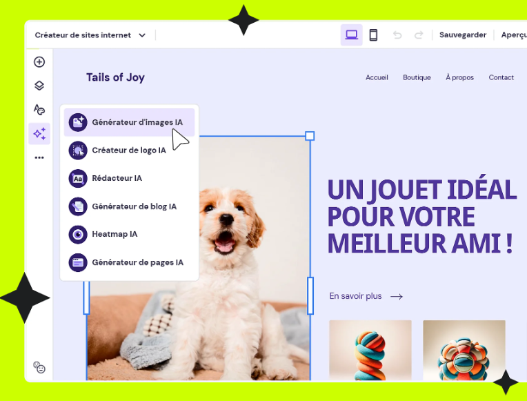 Maquette de l'&eacute;diteur du cr&eacute;ateur de site web Hostinger