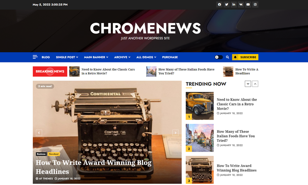 capture d'&eacute;cran du th&egrave;me Chromenews 