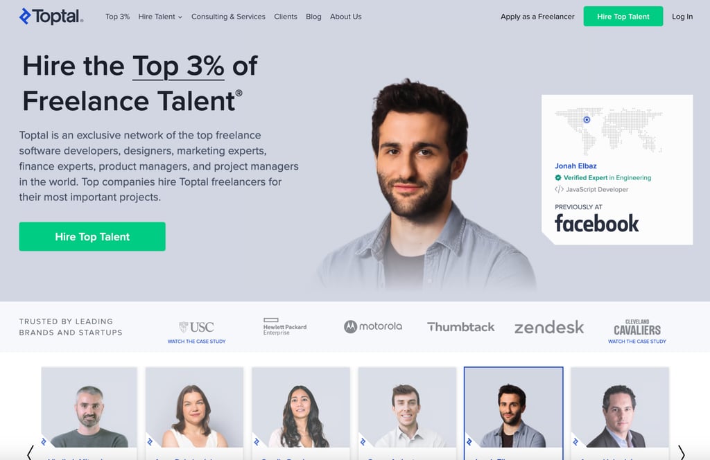 Strona gł&oacute;wna platformy dla freelancer&oacute;w Toptal