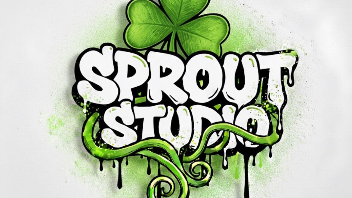 Design artístico do Sprout BarberShop, São Paulo, São Paulo, BR, com trevo de quatro folhas e letras criativas.