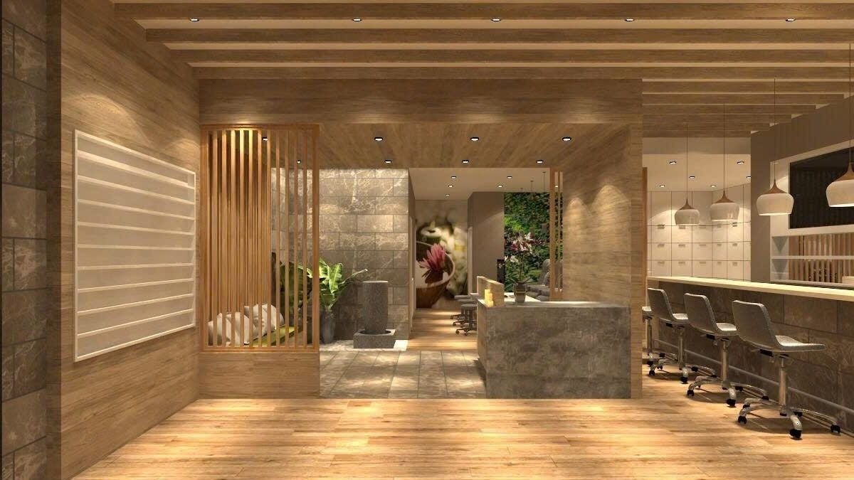 Sleek interior of Soho Nails Oakleigh in Melbourne, Victoria, AU, featuring a modern wooden aesthetic and cozy seating.