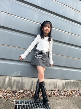 「アイテム（ハンチング/ベレー帽）」を使った、ゆづきさん（キッズ・130cm）の秋コーディネート