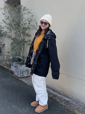 「UGG（アグ）のアイテム（ブーツ、ブラウン系）」を使った、あ い のさん（レディース・160cm）の冬コーディネート