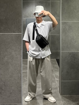 「GU（ジーユー）のアイテム（ボディバッグ/ウエストポーチ）」を使った、恵さん（メンズ・178cm）の夏コーディネート